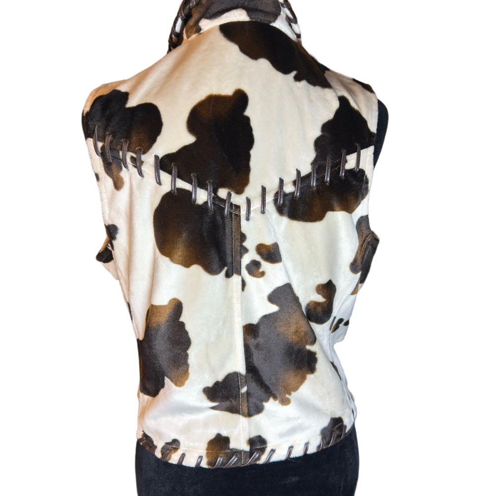 Wrangler Cow Print Faux Fur Vest M Western Y2K Cowgirl Rodeo - Picture 2 of 6